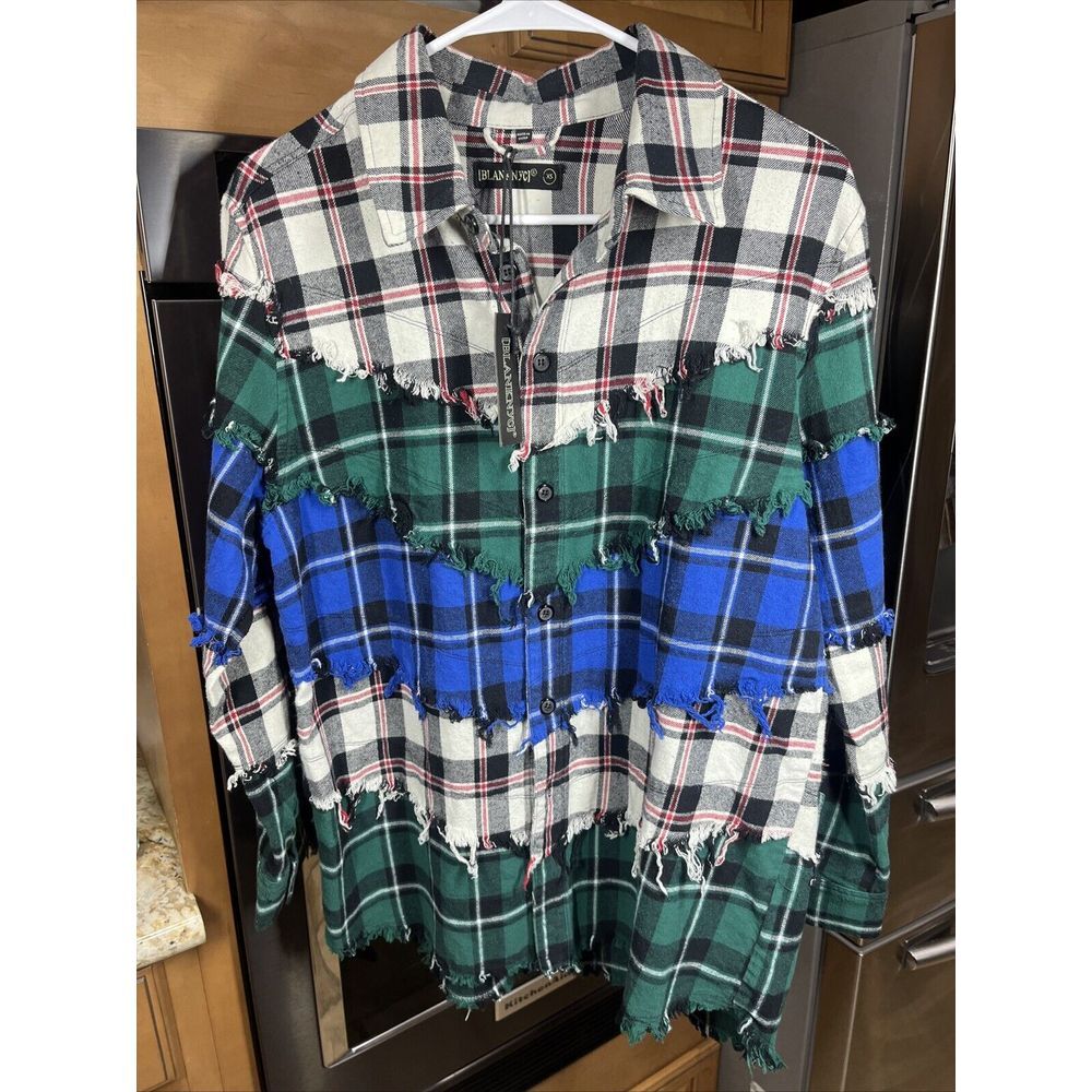 blanknyc womens‎ flannel size XS Color Block Distressed Shacket Shirt